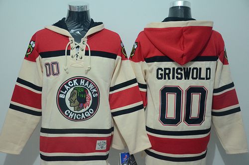 Blackhawks #00 Clark Griswold Cream Sawyer Hooded Sweatshirt Stitched NHL Jersey - Click Image to Close